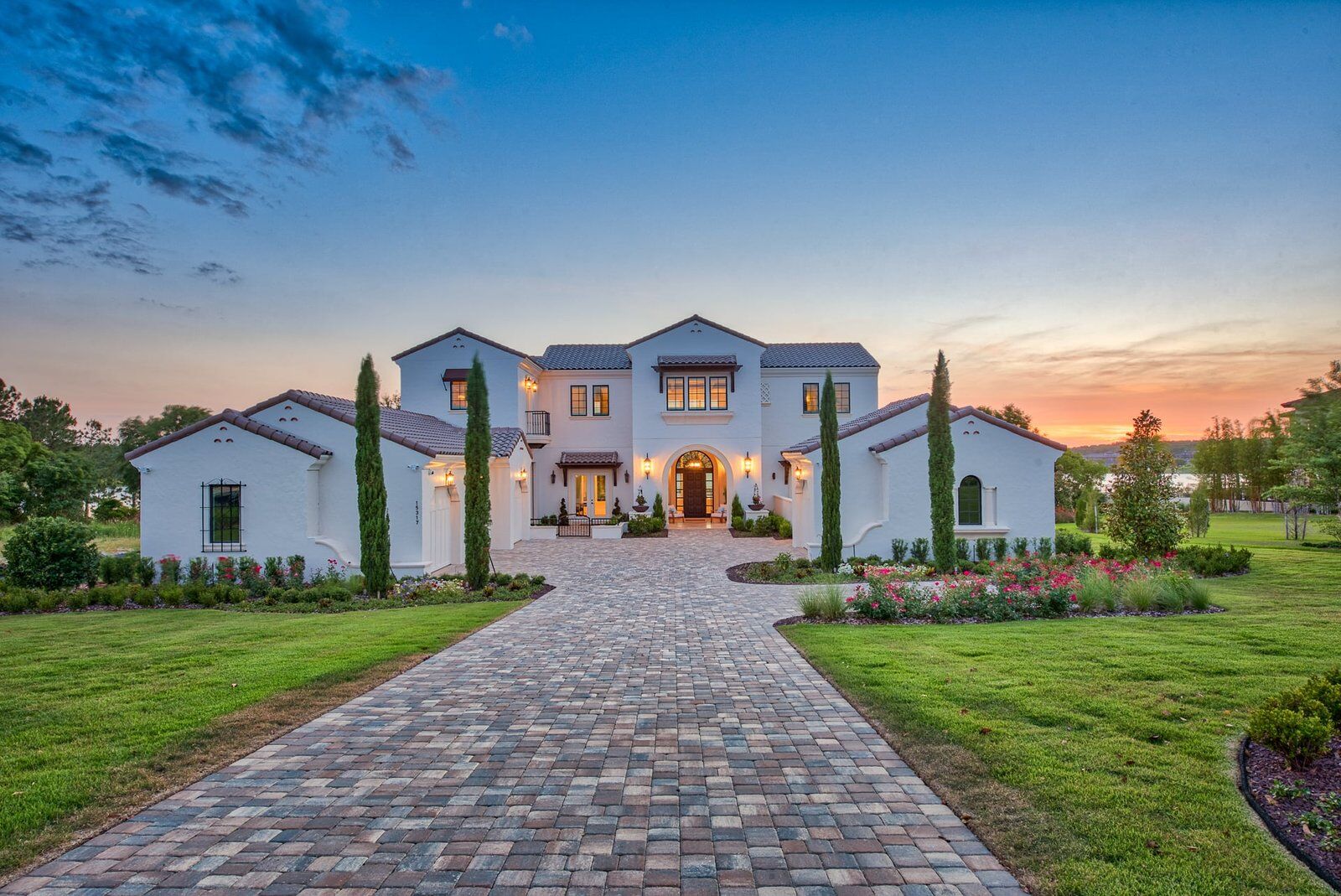Luxury U.S. residential property at dusk